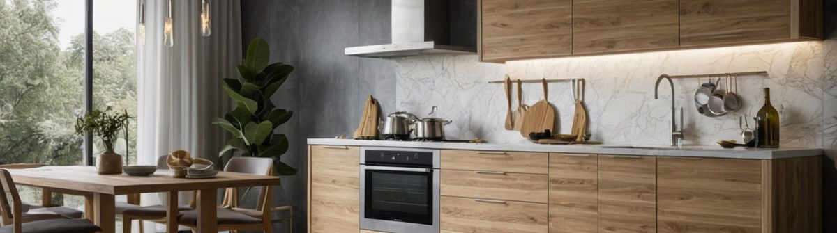 Leonardo_Kino_XL_Crez_une_image_de_cuisine_moderne_et_lumineus_1 copie Cuisine moderne avec des armoires sur mesure en bois massif et des finitions en acier inoxydable, conçue par Armoires à Super Prix à Montréal